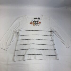 Onque Casuals Halloween Cats‎ Boo Pumpkins Striped Long Sleeve Top